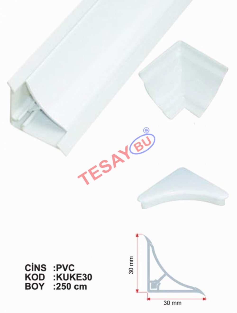KUKE30 - 30X30 PVC Küvet Kenar Profili (Çift Parça)